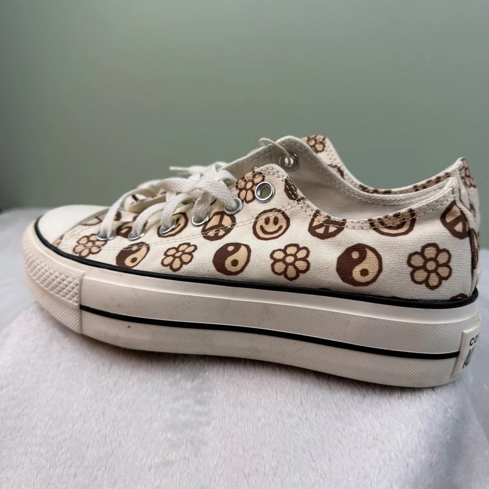 Converse Chuck Taylor All Star Platform Ox Smiley Peace Yin Yang Tan Womens 8 - Picture 2 of 12